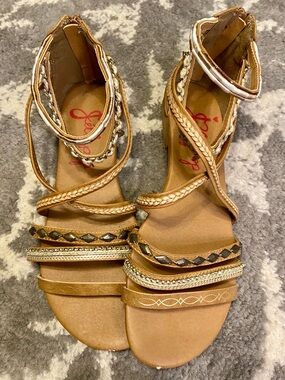 Jellypop Tan Braided & Metallic Accent Strappy Sandals